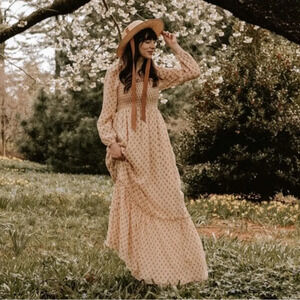 Sezane Lina Maxi Dress Sz 2 Long Sleeve Floral Chiffon Cottagecore Prairie Boho